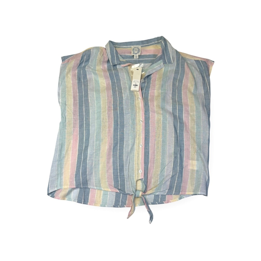 NWT Blue Rain Women's XS Striped Tie Front‎ Shirt Blouse Sparkle Linen Blend Top